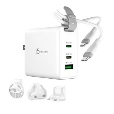 J5CREATE JUP3565CV-N 65W GaN USB-C 3‑Port Travel Charger – product image