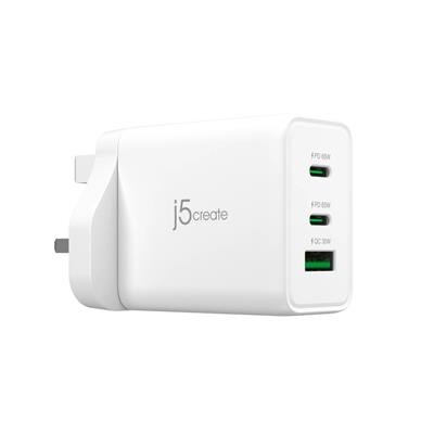 J5CREATE JUP3365 65W GaN USB-C 3‑Port Charger (2x USB‑C, 1x USB‑A) – product image 1